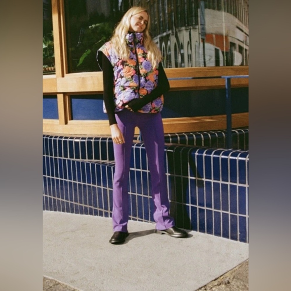 Zara High Rise Purple Kick Flare Trousers Women’s Medium Zipper Hem